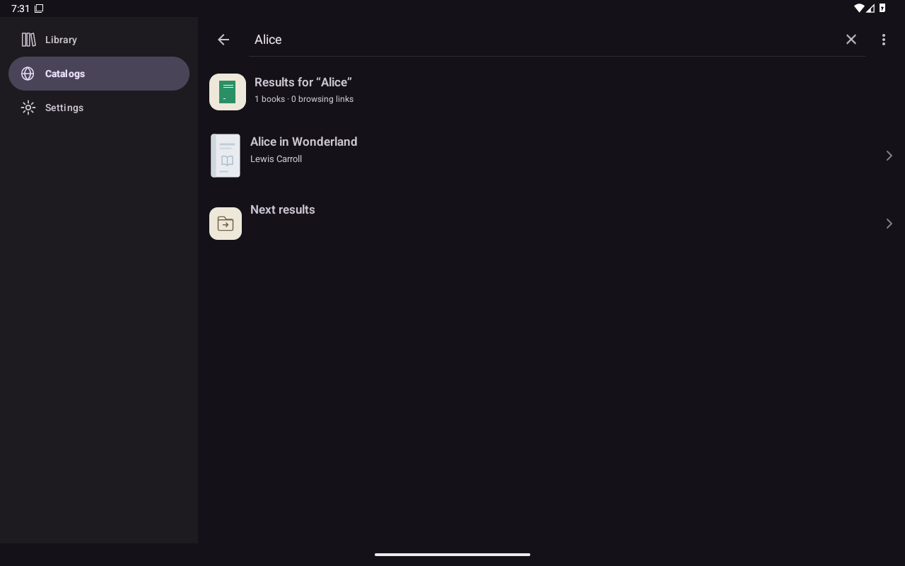 Catalog Search Results, Android Tablet
