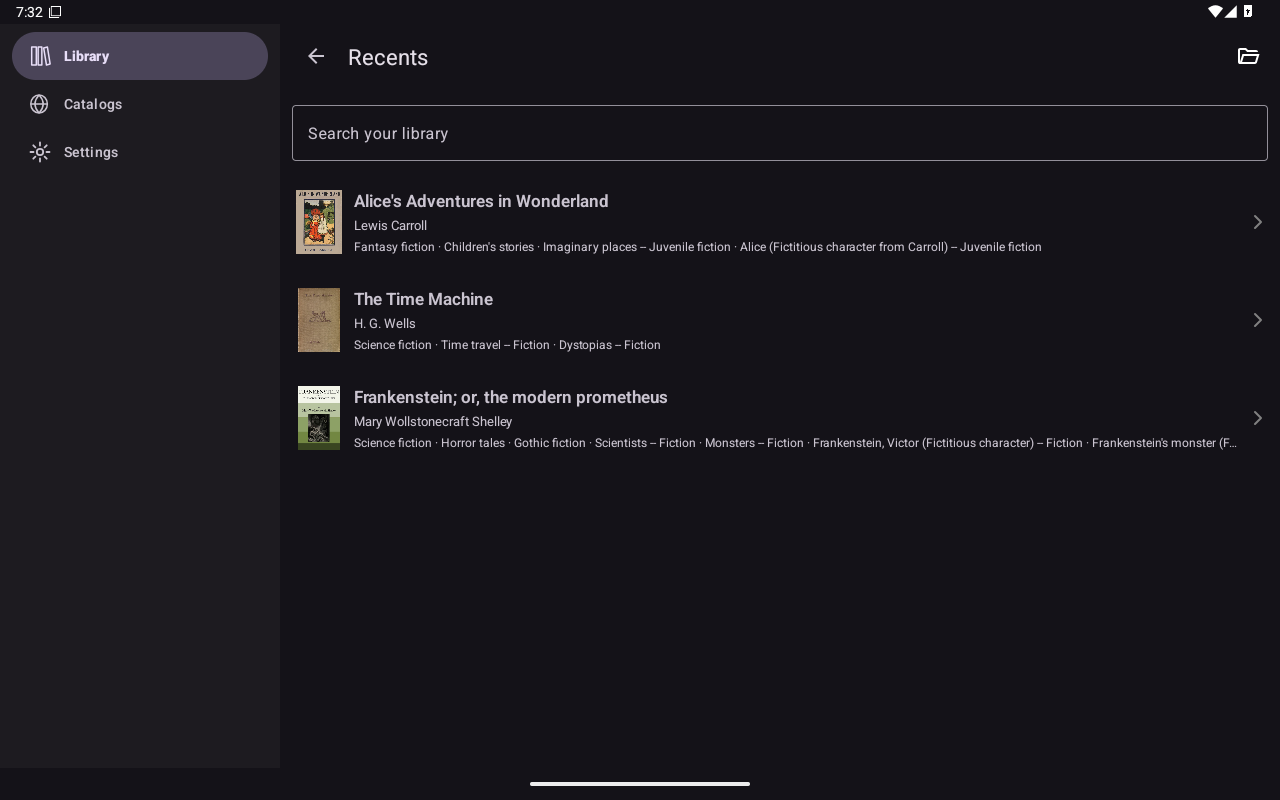 Library Recents, Android Tablet