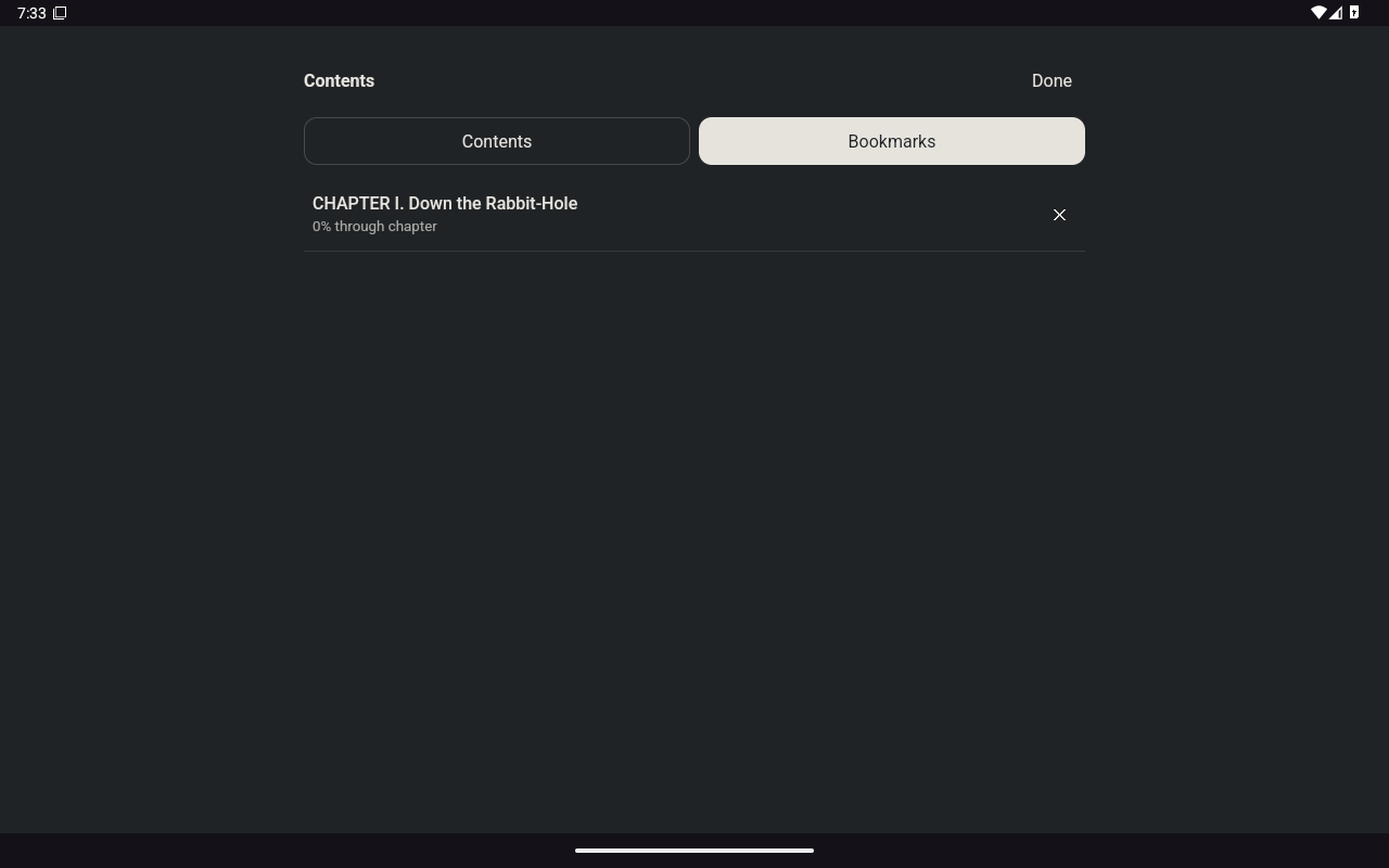 Reader Bookmarks, Android Tablet