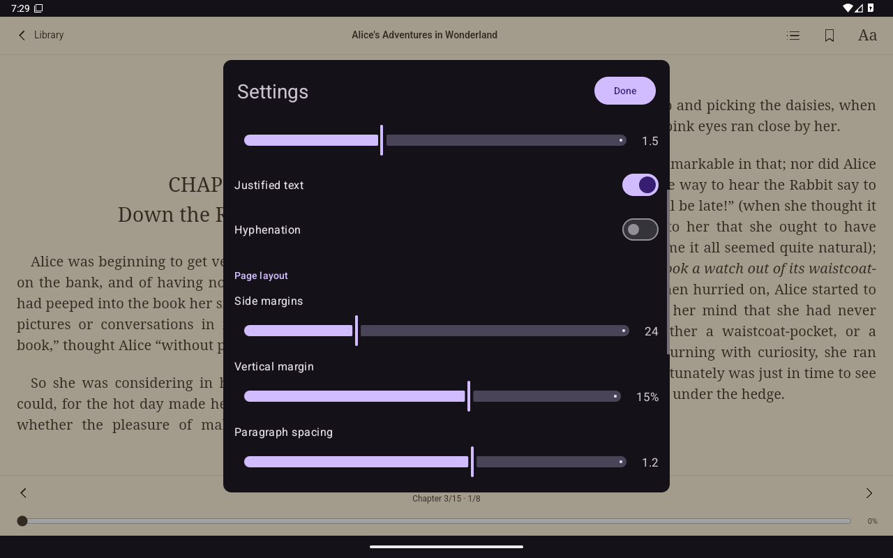 Reader Layout, Android Tablet