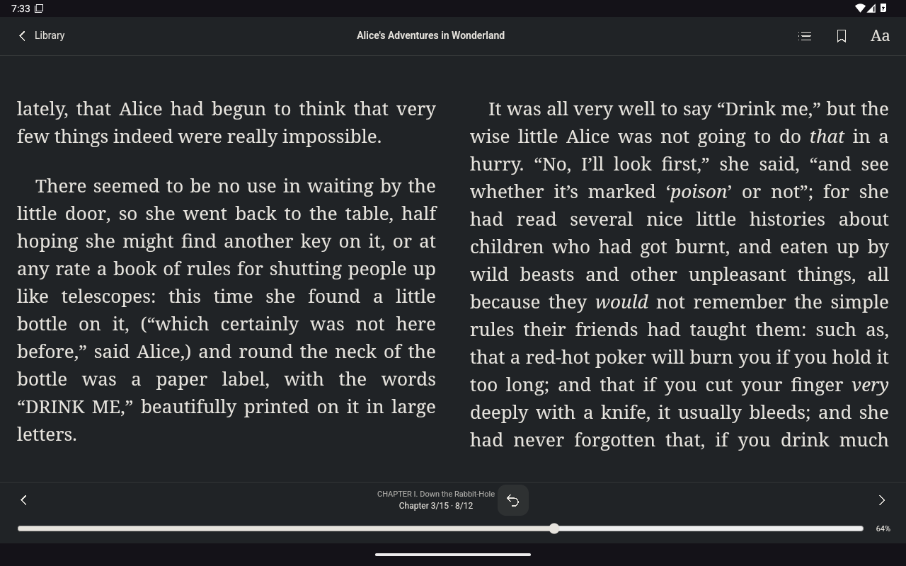 Reader Position Controls, Android Tablet
