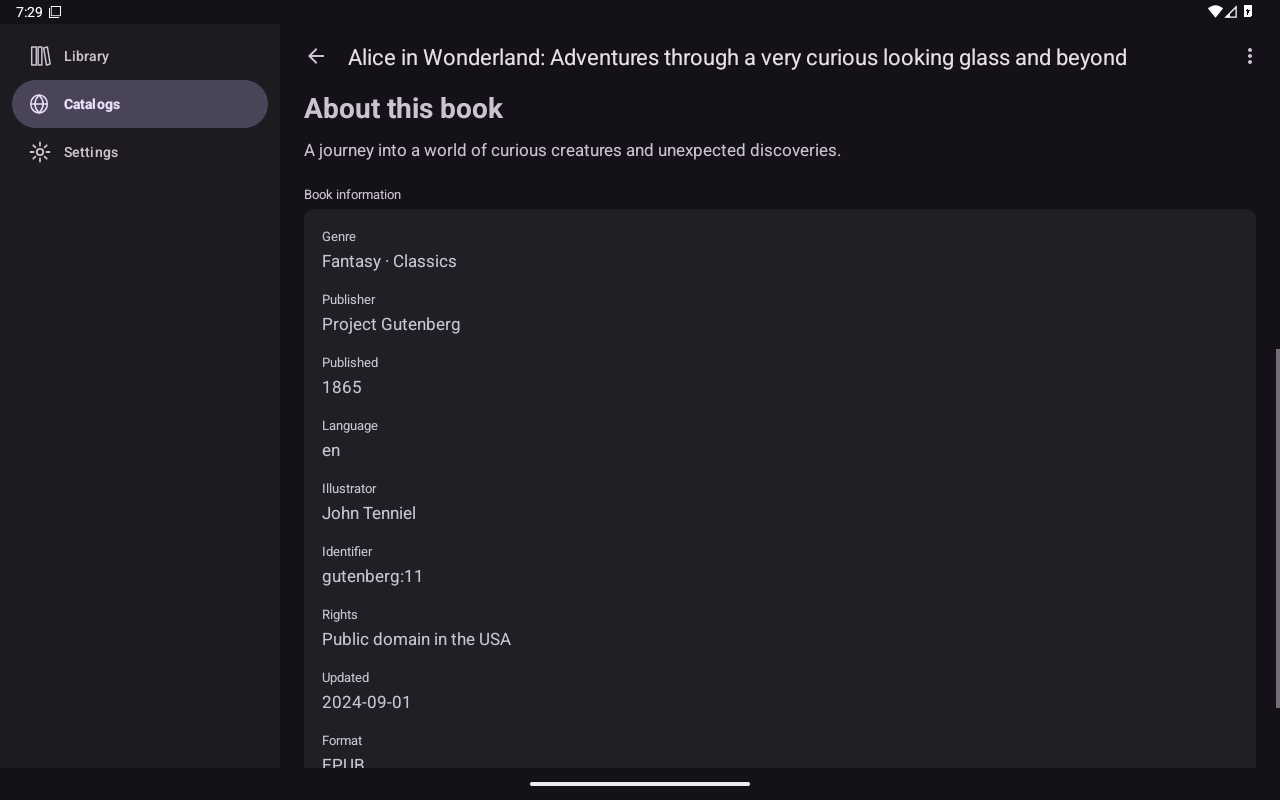 Remote Book Metadata, Android Tablet