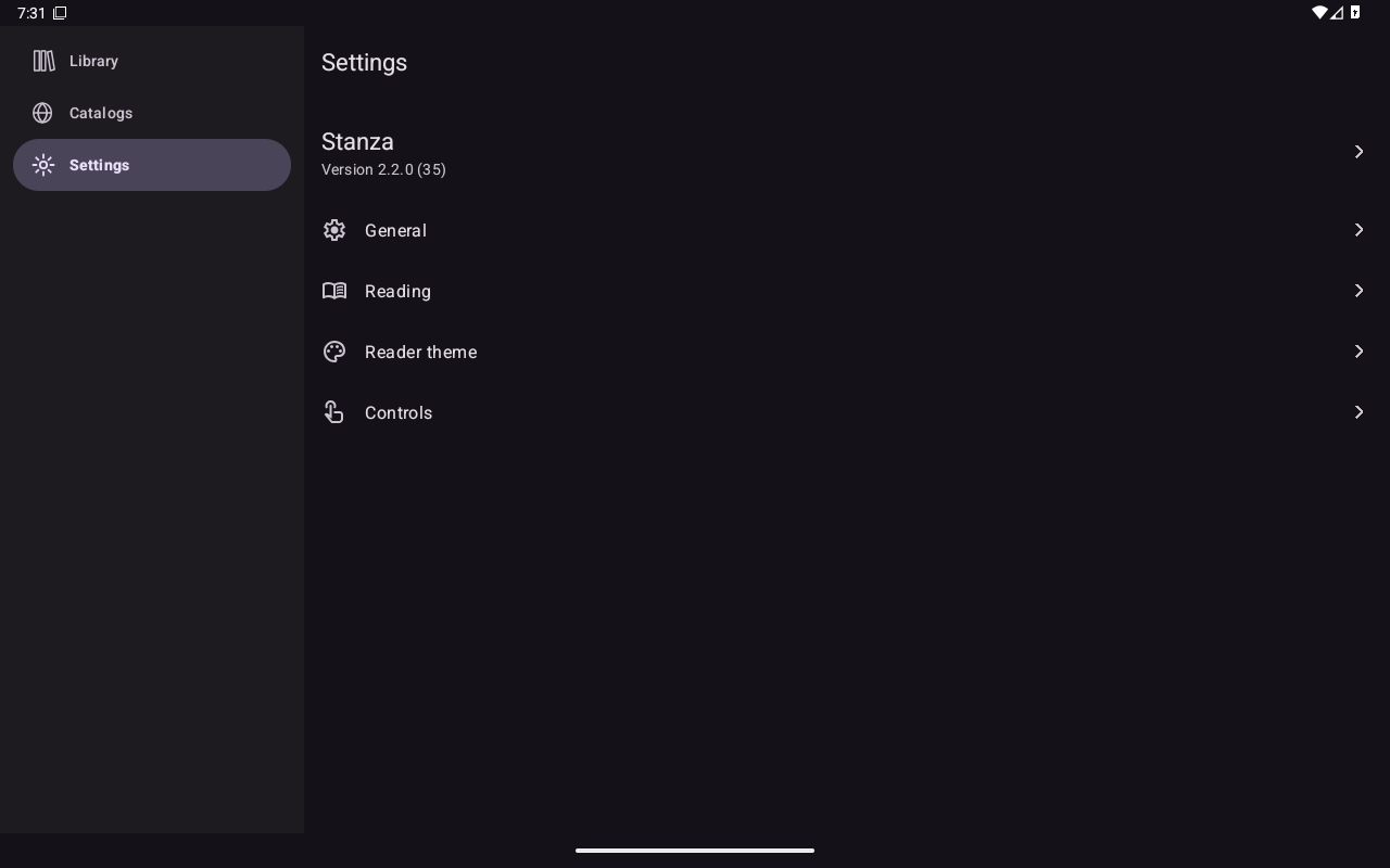 Settings Page, Android Tablet