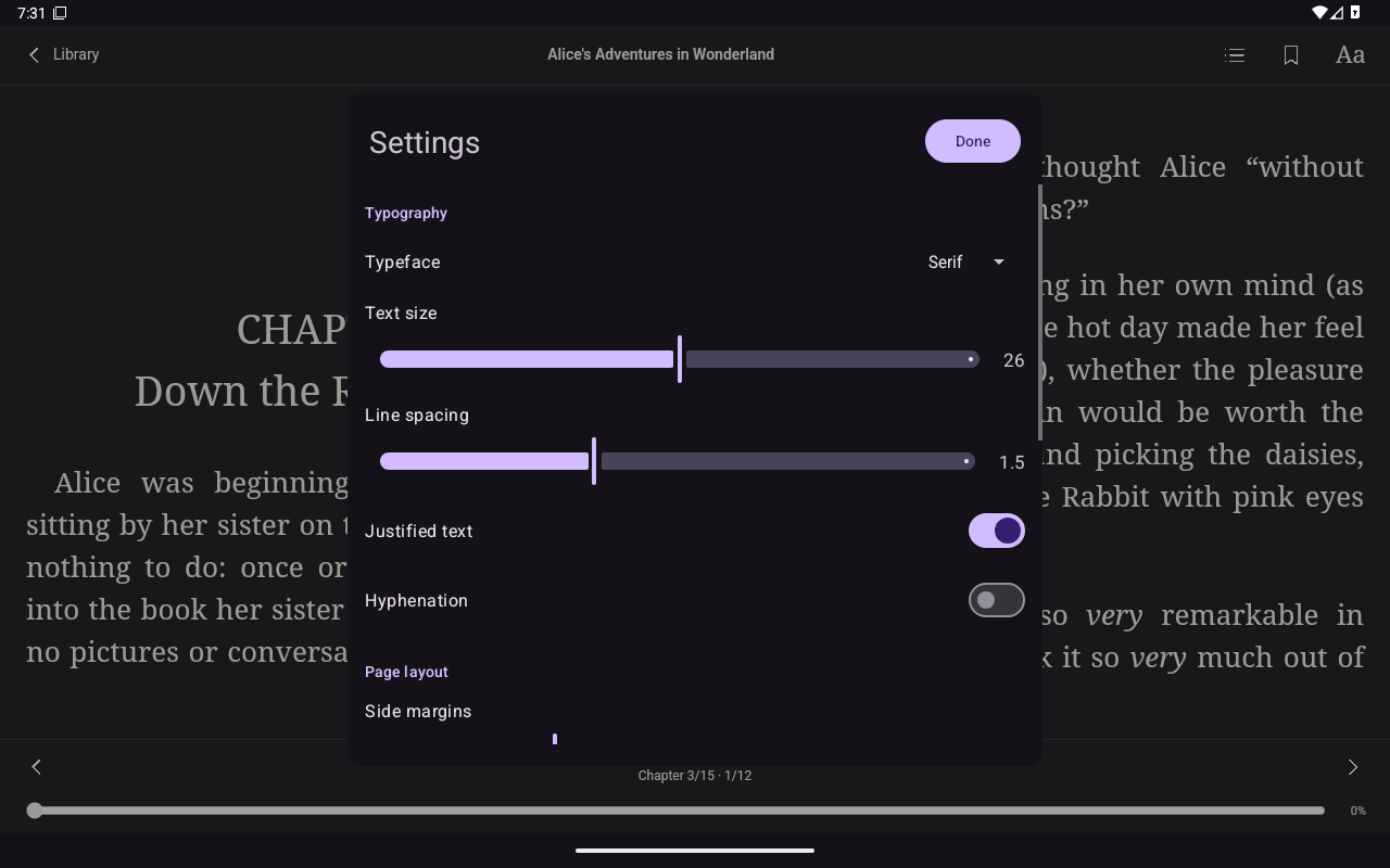 Settings, Android Tablet