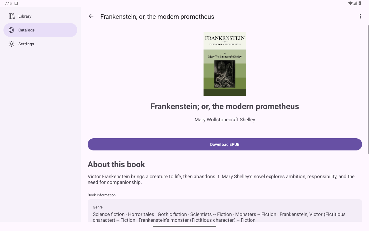 Book details, Android Tablet