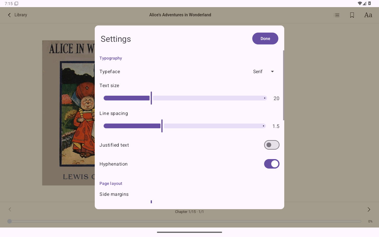 Settings, Android Tablet