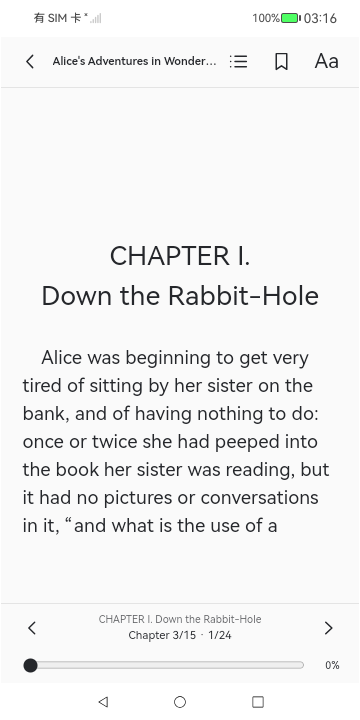 Alice’s Adventures in Wonderland · Read, HarmonyOS ArkUI