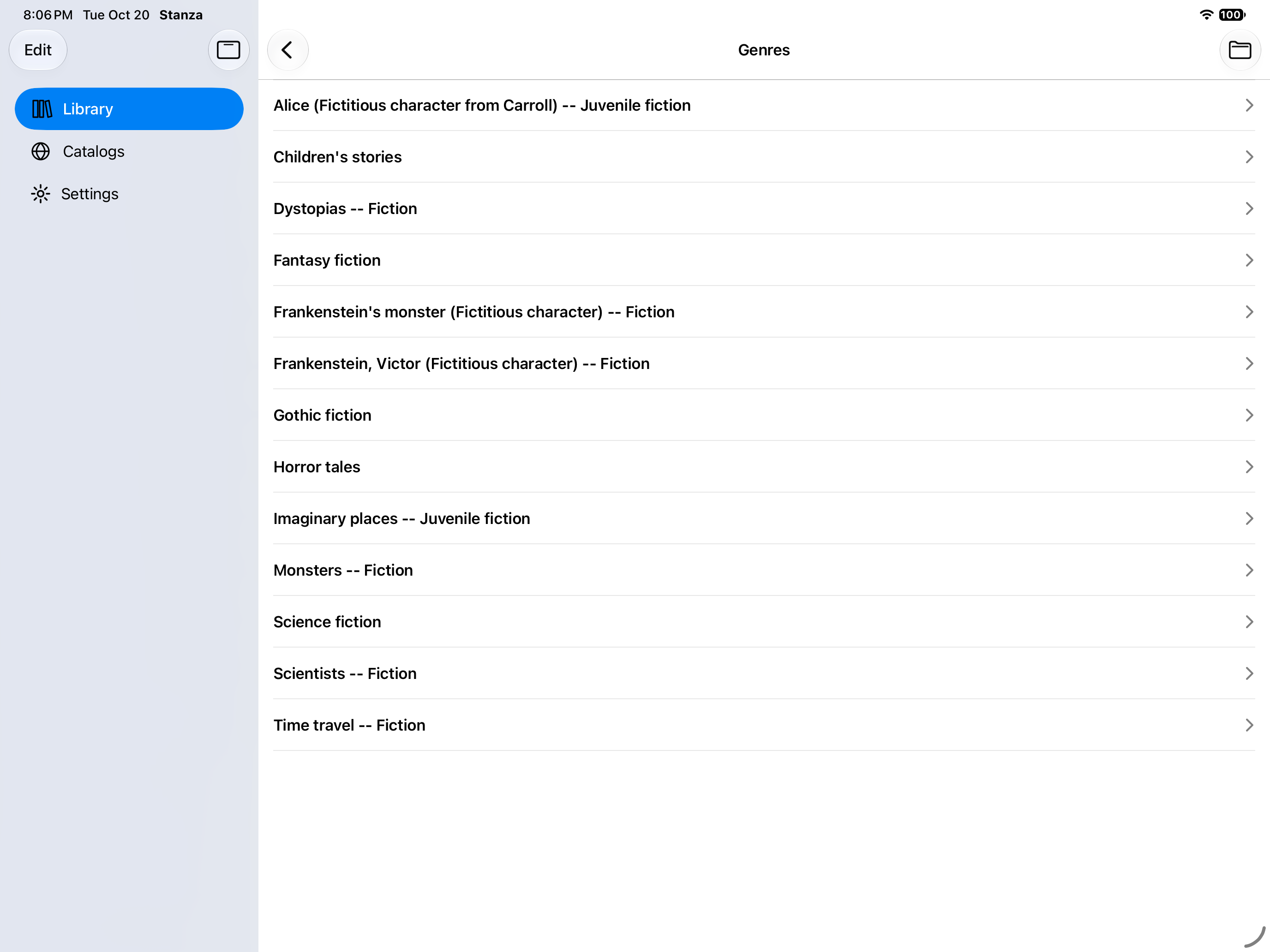 Library Genres, iOS iPad