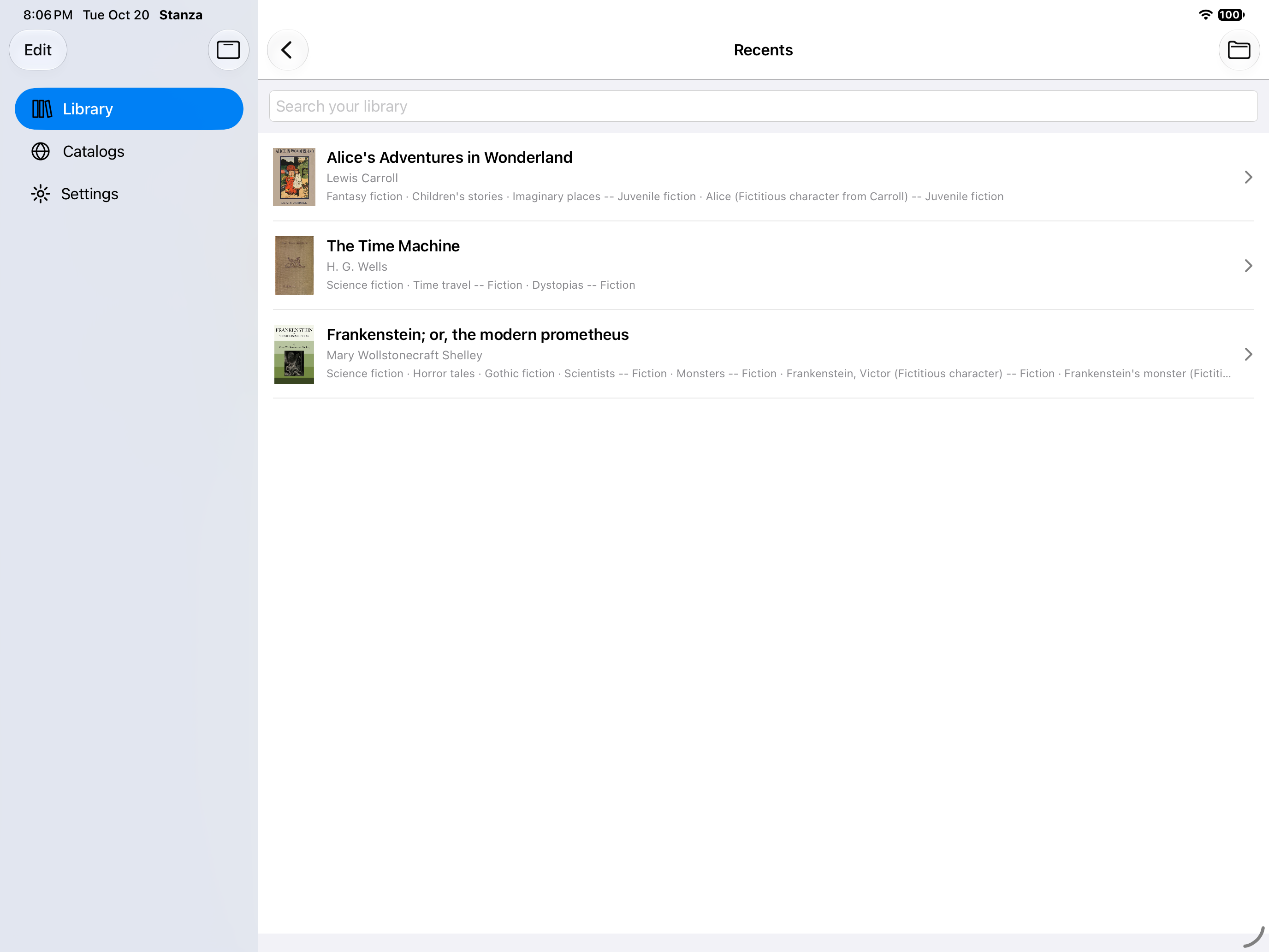 Library Recents, iOS iPad