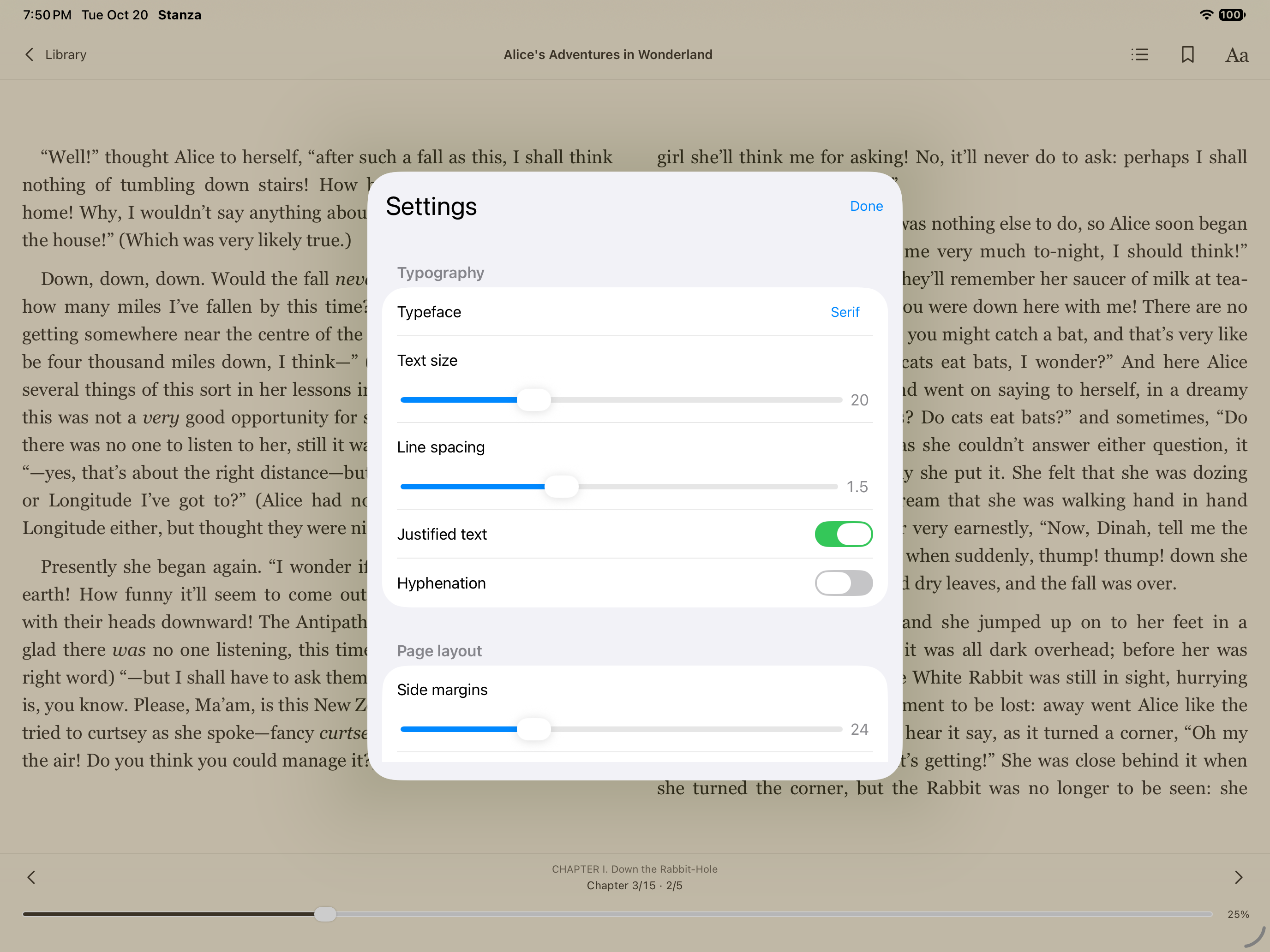 Reader Typography, iOS iPad