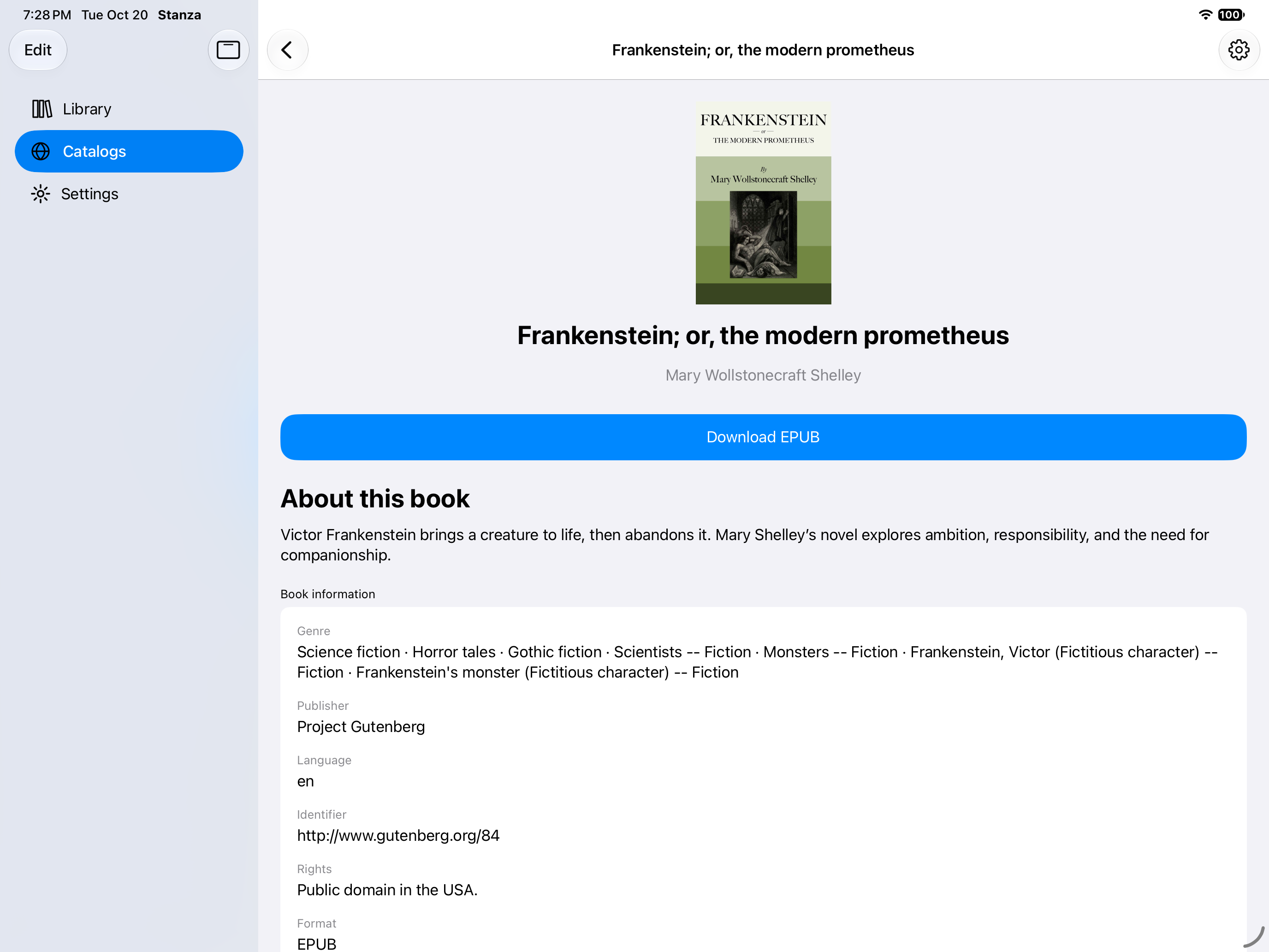 Book details, iOS iPad