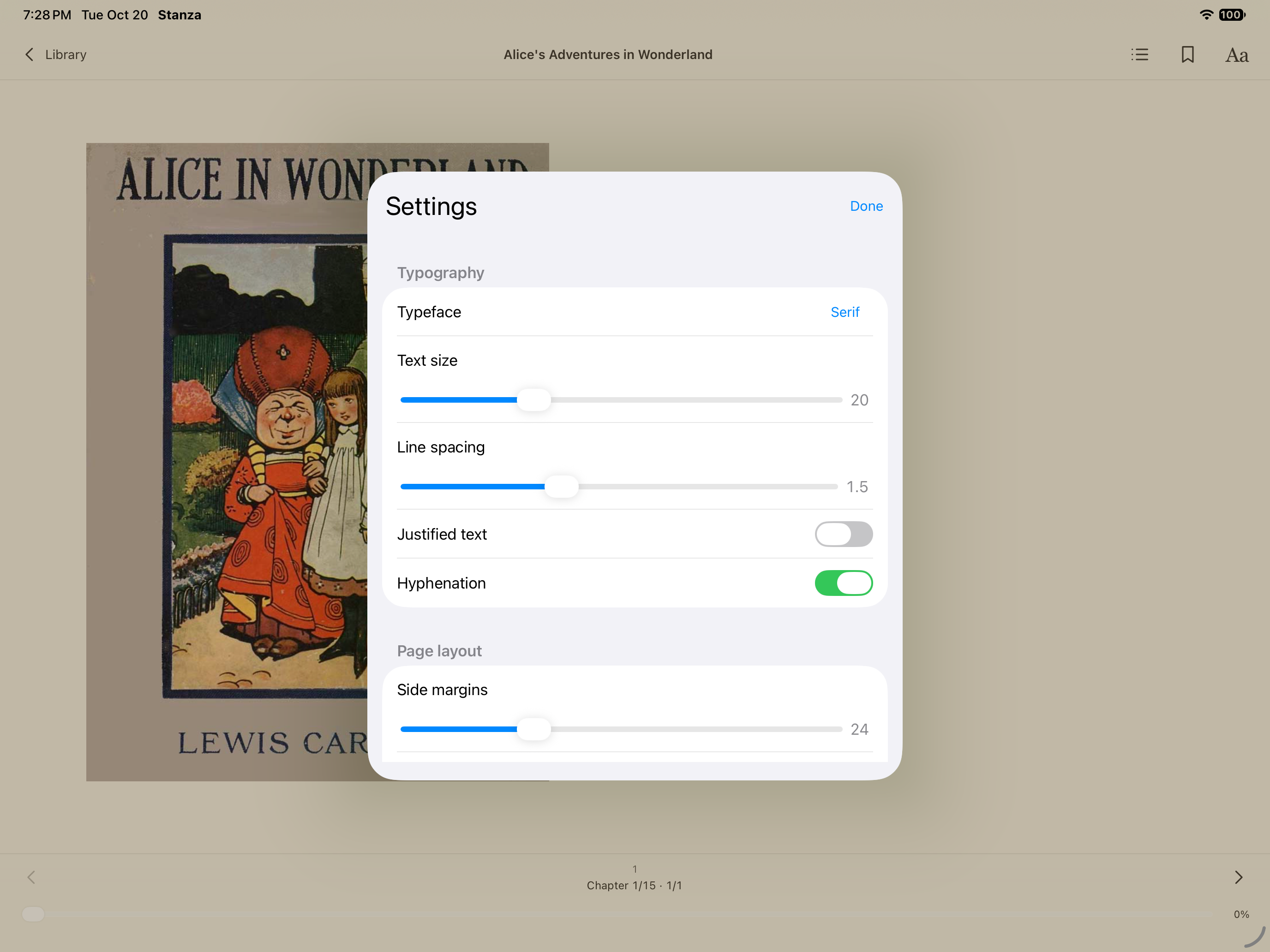 Settings, iOS iPad