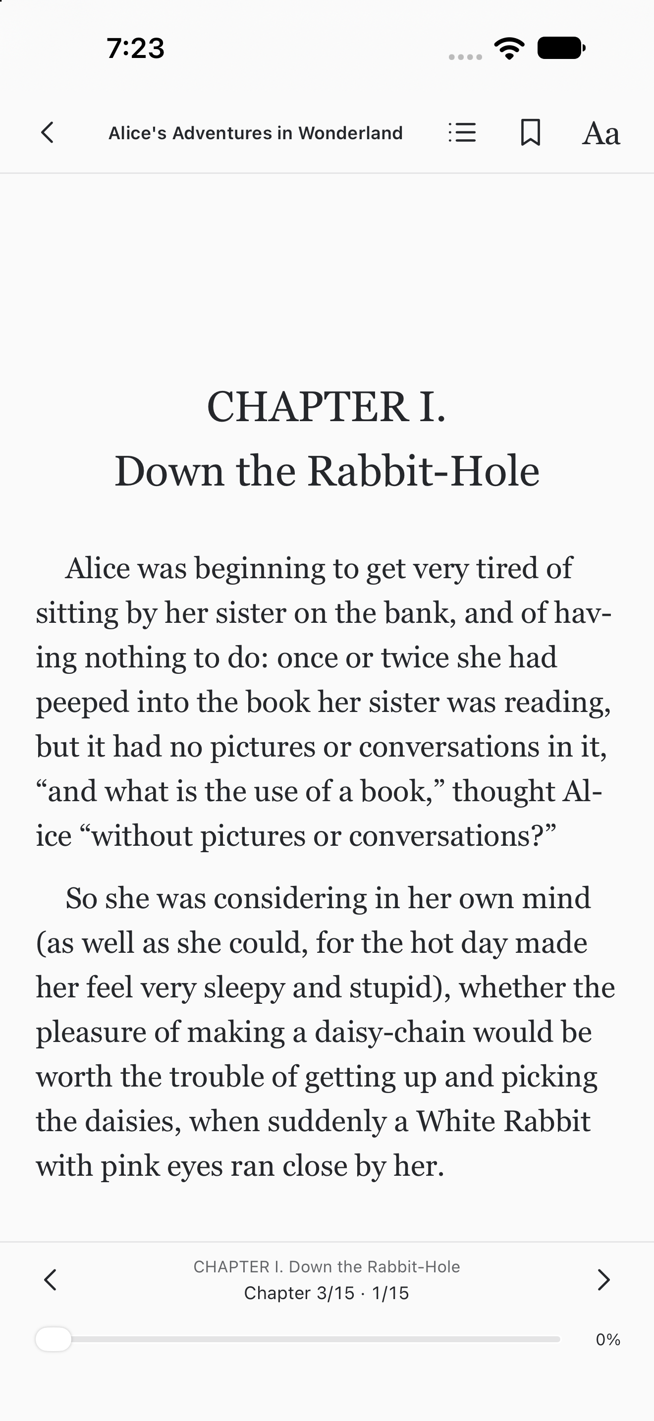 Alice’s Adventures in Wonderland · Read, iOS UIKit