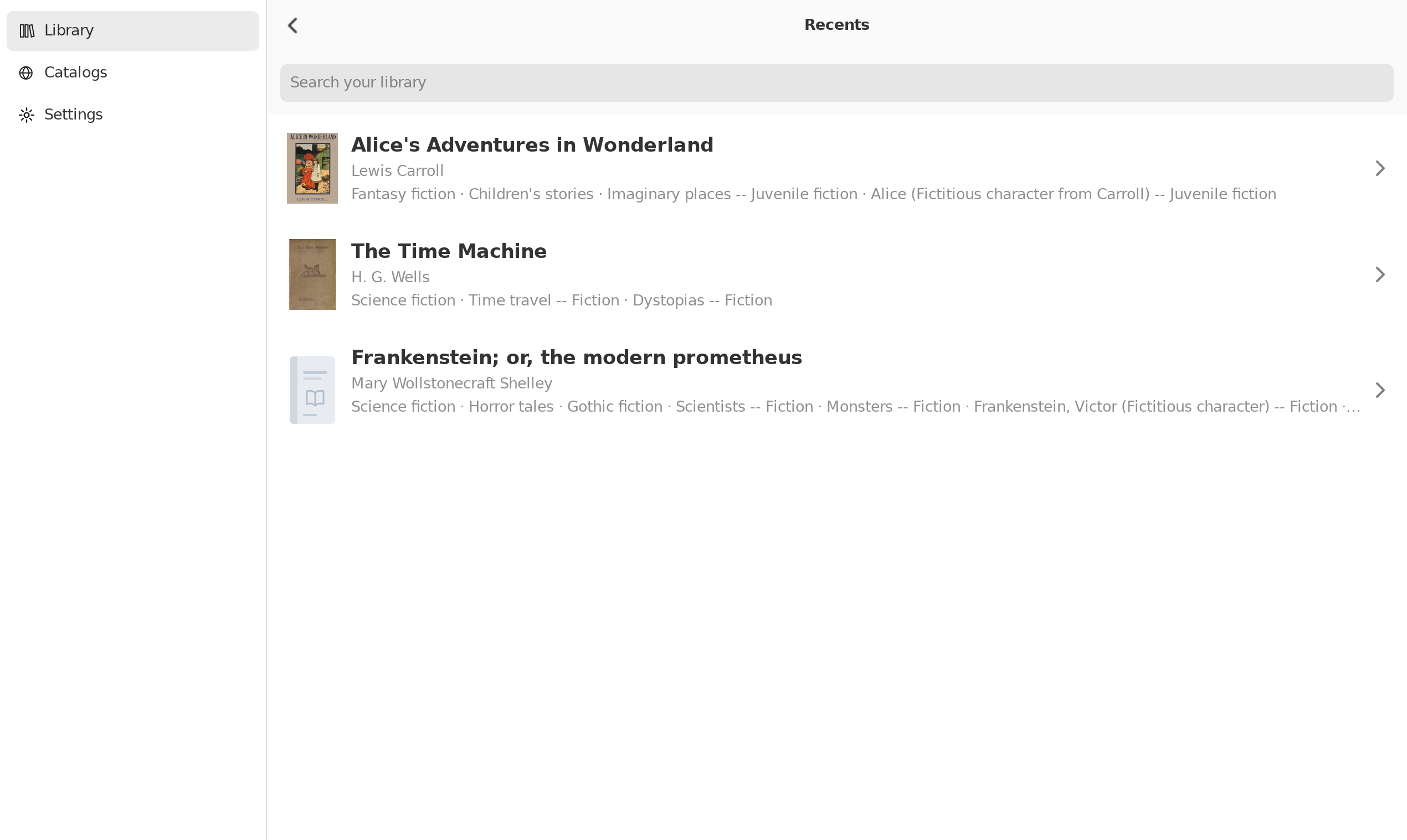 Library Recents, Linux GTK 4