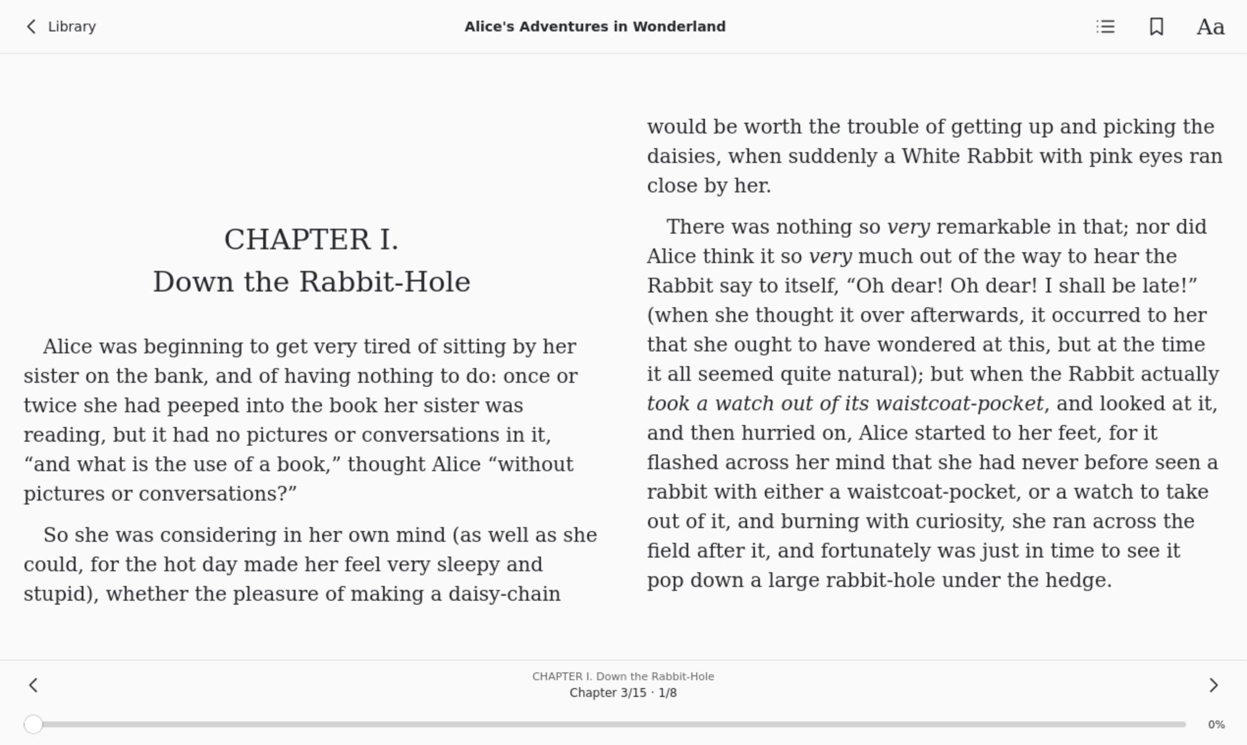 Alice’s Adventures in Wonderland · Read, Linux GTK 4