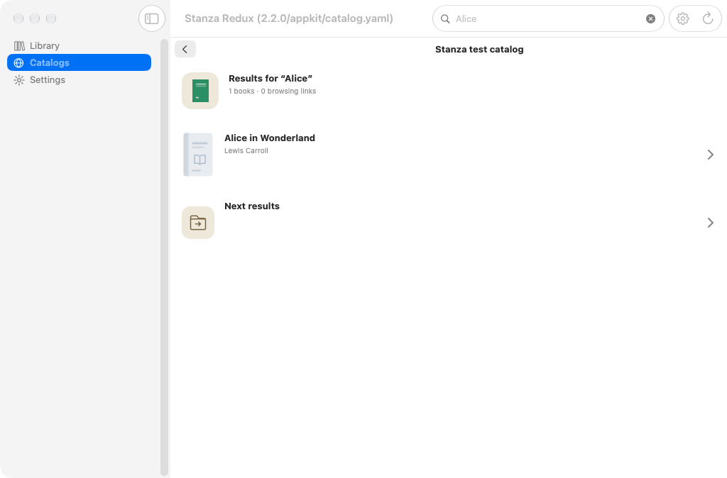 Catalog Search Results, macOS AppKit