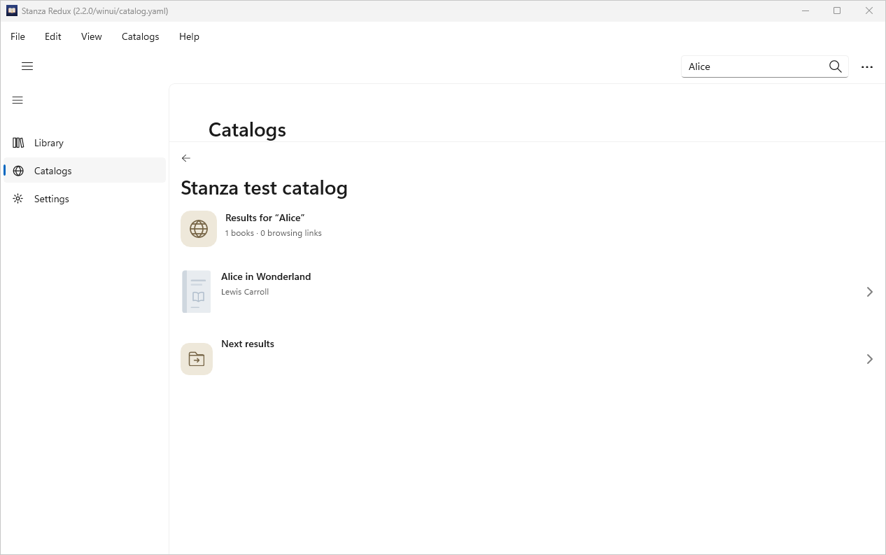 Catalog Search Results, Windows WinUI 3