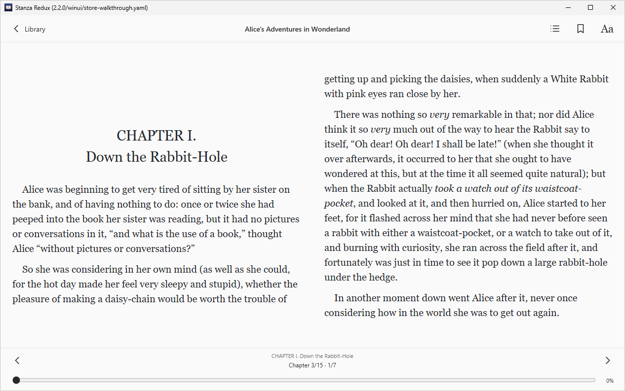 Alice’s Adventures in Wonderland · Read, Windows WinUI 3